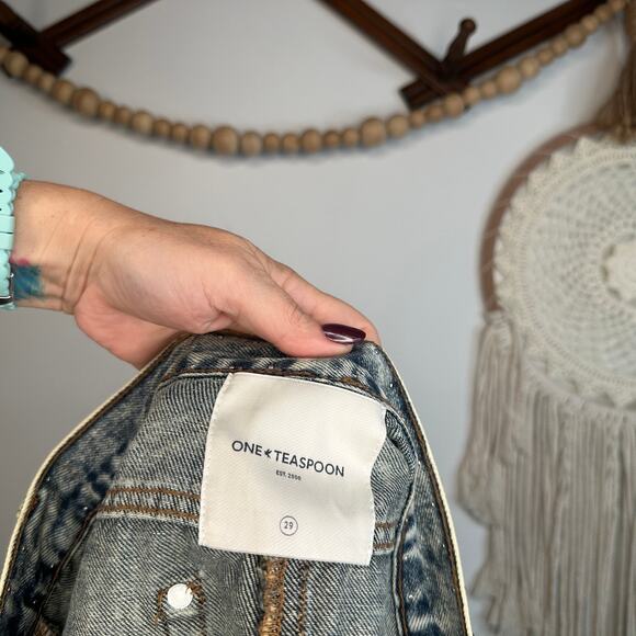 One Teaspoon Studded Junkyard Denim Distressed Fringe Skirt - Picture 4 of 4